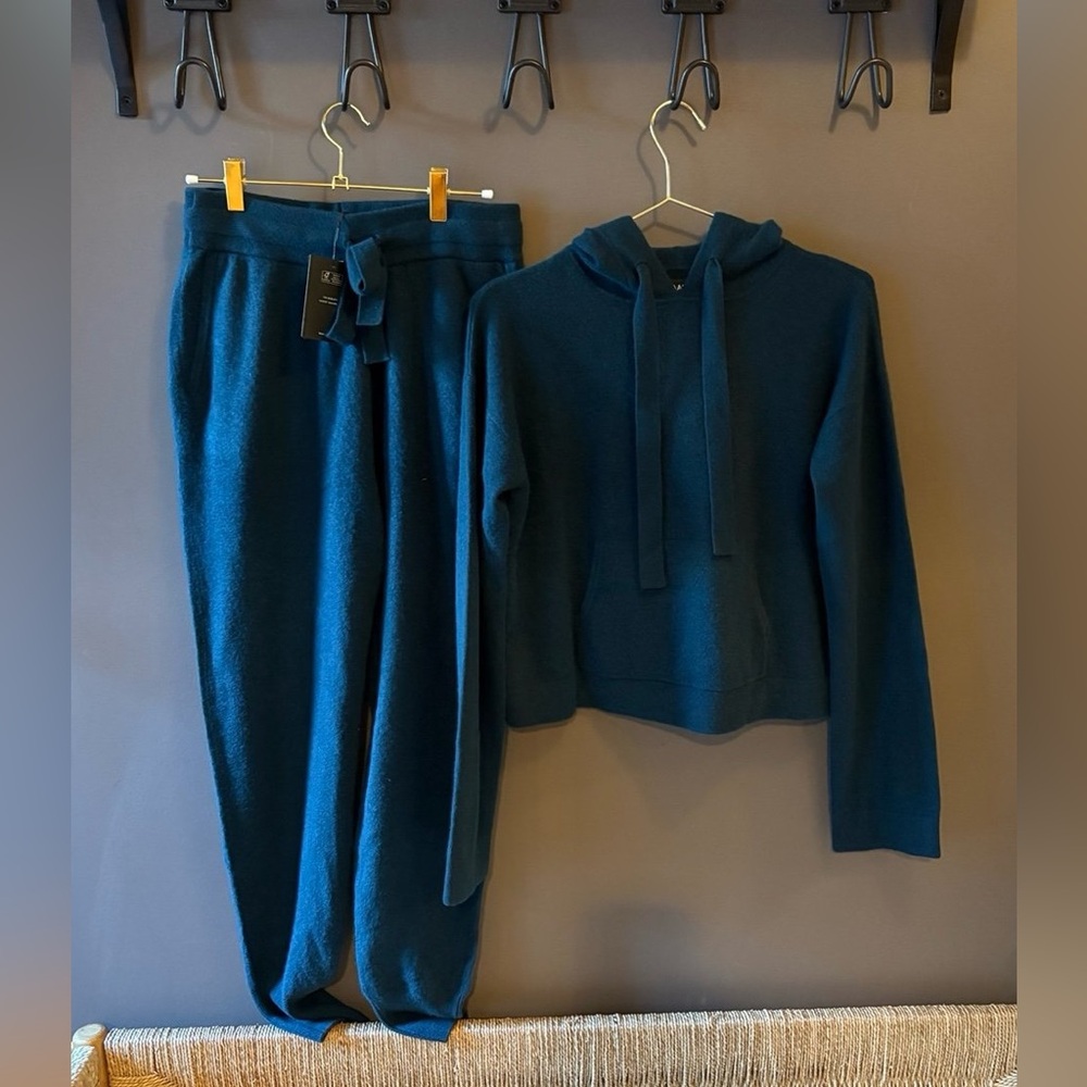 Naadam SET Cashmere Pant and Sweatshirt XS Dark Teal Blue
